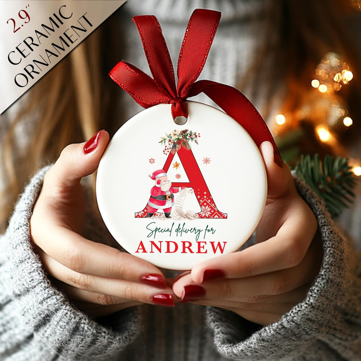 Personalized Ceramic Christmas Ornament with Name and Initial