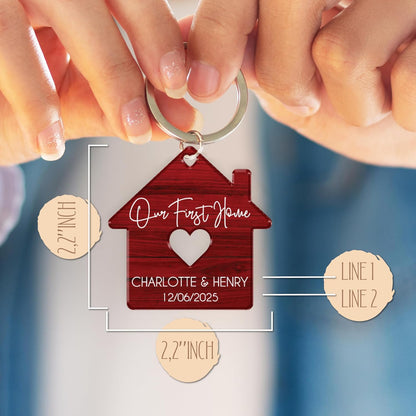 Personalized House Keychain with Name and Date, Custom Housewarming Gift