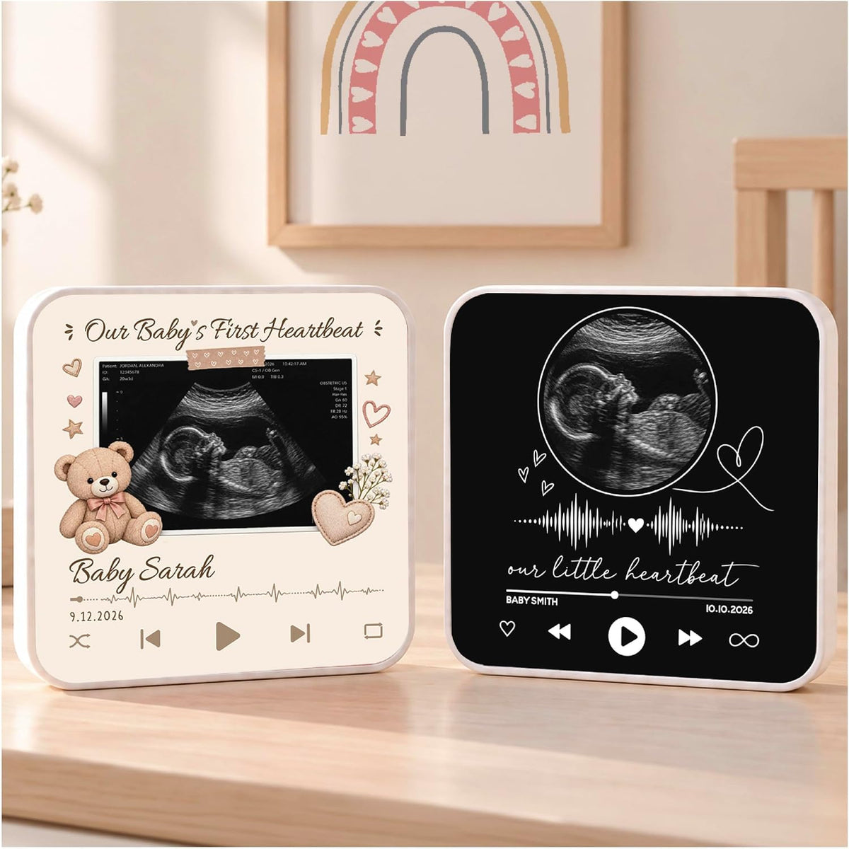 Custom Baby Heartbeat Music Fridge Magnet with Ultrasound Photo and Name