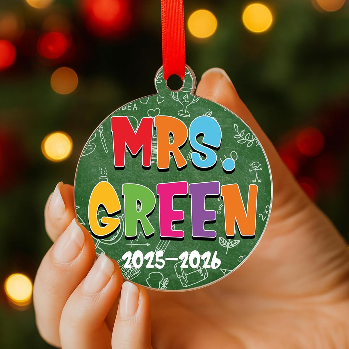 Personalized Teacher Christmas Ornament - Custom Acrylic Tree Hanging Gift for Teachers, Classroom Decor for End of Year, First Year, Preschool, Kindergarten, Thank You Gift