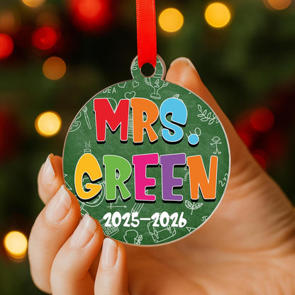 Personalized Teacher Christmas Ornament - Custom Acrylic Tree Hanging Gift for Teachers, Classroom Decor for End of Year, First Year, Preschool, Kindergarten, Thank You Gift
