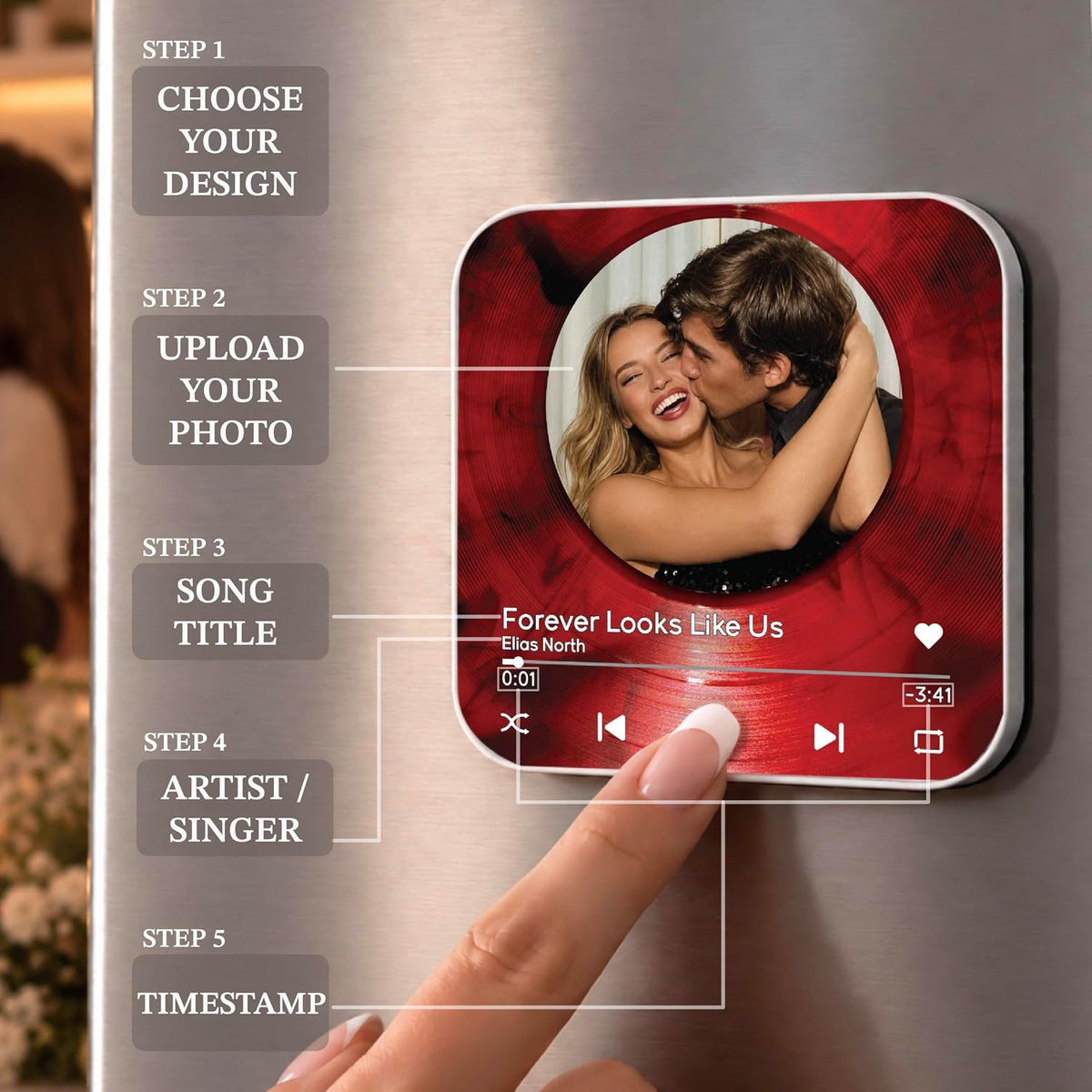 Custom Baby Heartbeat Music Fridge Magnet with Ultrasound Photo and Name