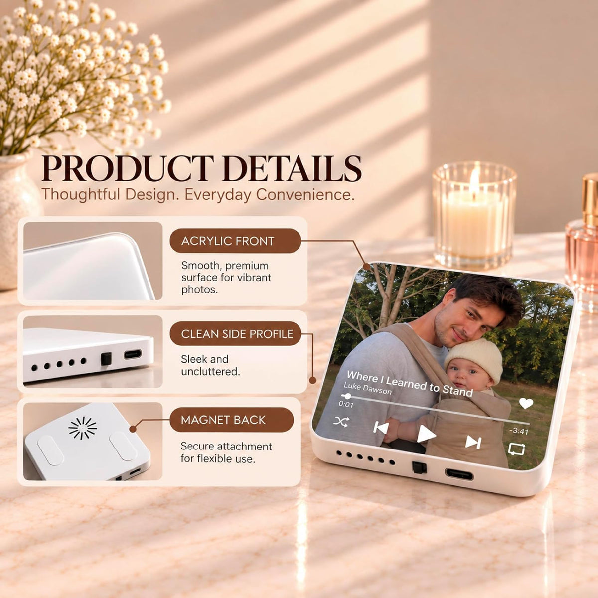 Custom Baby Heartbeat Music Fridge Magnet with Ultrasound Photo and Name
