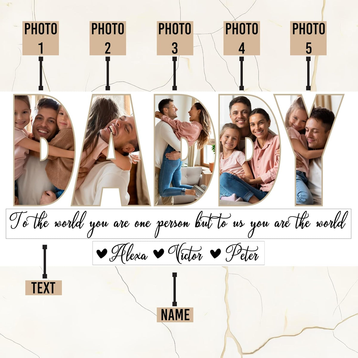 Personalized Father's Day Acrylic Photo Sign with Custom Text – Unique Christmas Gift for Dad, Grandpa, Papa – Custom Keepsake Plaque for Him from Kids – Clear Desktop or Shelf Home Décor