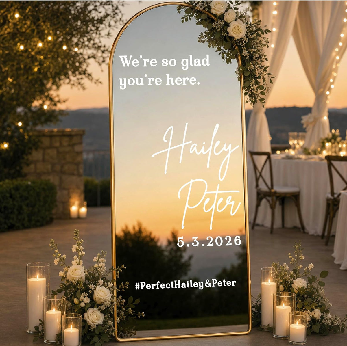 Personalized DIY Wedding Mirror Welcome Sign Decal - Custom Vinyl Sticker with Bride & Groom Names - Elegant Lettering for Bridal Shower, Reception Wall Decor, Event Signage