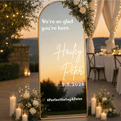 Personalized DIY Wedding Mirror Welcome Sign Decal - Custom Vinyl Sticker with Bride & Groom Names - Elegant Lettering for Bridal Shower, Reception Wall Decor, Event Signage