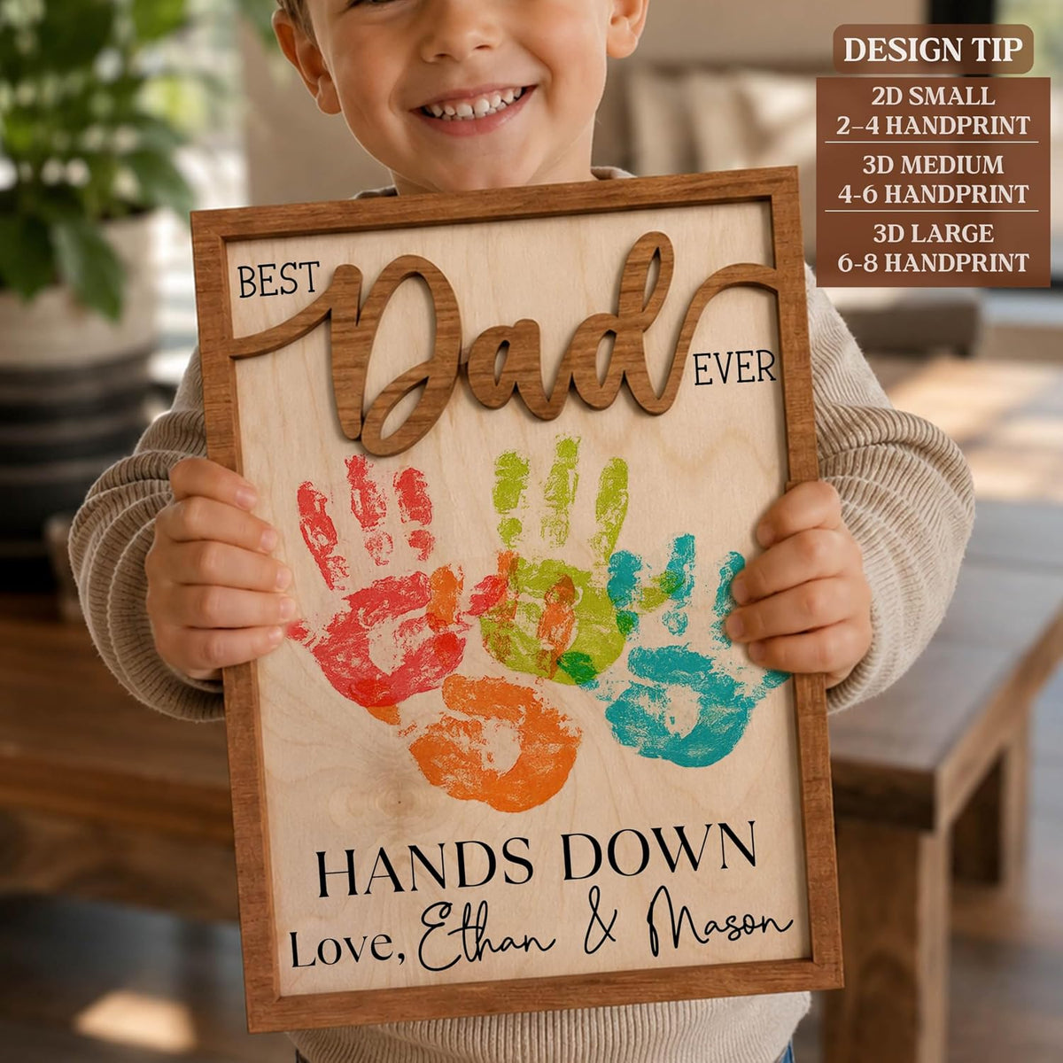 Personalized Handprint Father’s Day Trophy Sign, DIY Kids Handprint Plaque Gift for Dad Grandpa Papa
