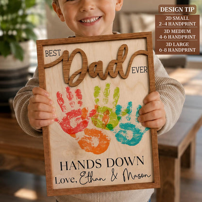 Personalized Handprint Father’s Day Trophy Sign, DIY Kids Handprint Plaque Gift for Dad Grandpa Papa