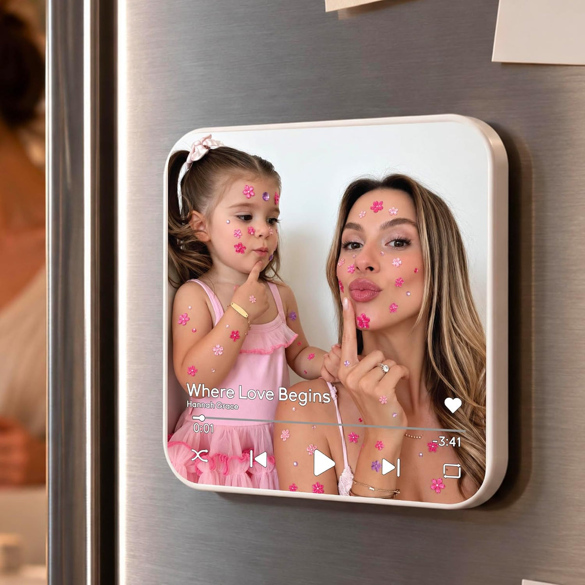 Custom Baby Heartbeat Music Fridge Magnet with Ultrasound Photo and Name