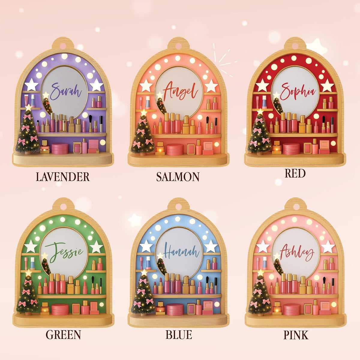 Personalized Makeup Vanity Christmas Ornament with Name, Custom Beauty Gift
