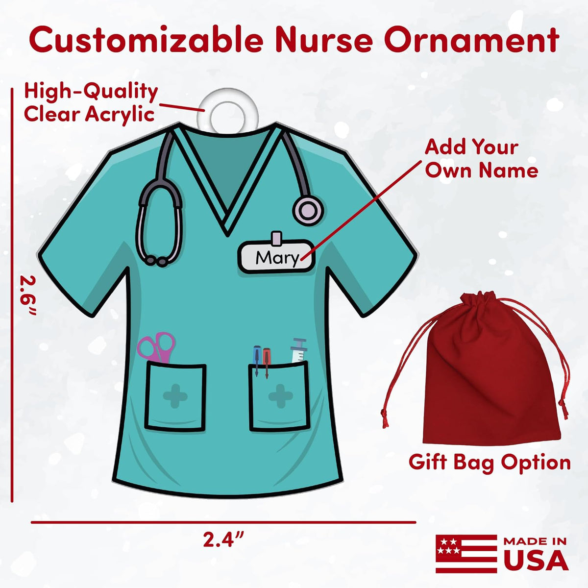 Personalized Nurse Uniform Ornament – Custom Christmas Keepsake with Name on Scrubs Design – RN BSN Gift for Nursing Students, Coworkers – Nurse Appreciation, Graduation, Tree Decoration