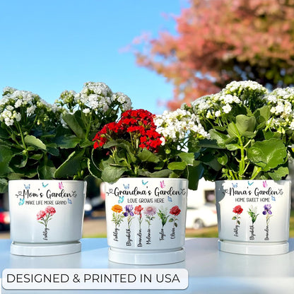 Personalized Grandma's Garden Planter with Birth Month Flowers, Custom Gift