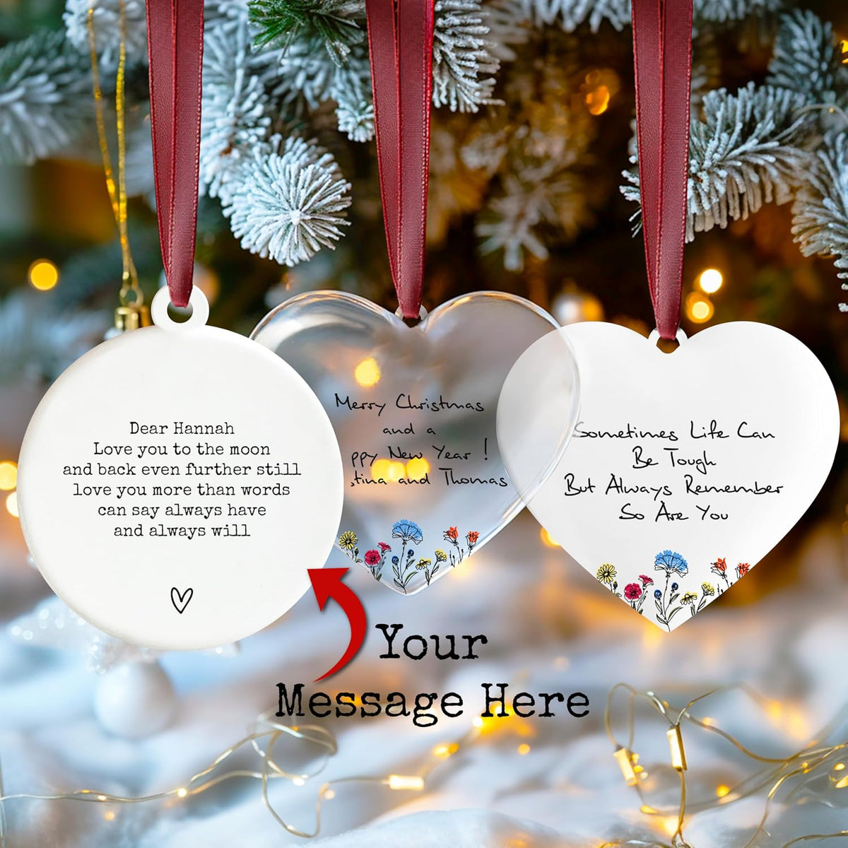 Customized Memorial Christmas Ornaments 2025 - Personalize Double-Sided Ceramic Heart & Round Hanging Xmas Ornaments - Monogrammed Keepsake Gift for Mother & Tree Decor