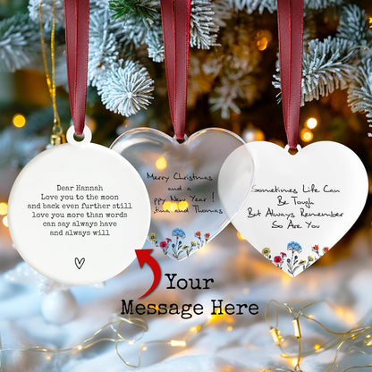 Customized Memorial Christmas Ornaments 2025 - Personalize Double-Sided Ceramic Heart & Round Hanging Xmas Ornaments - Monogrammed Keepsake Gift for Mother & Tree Decor