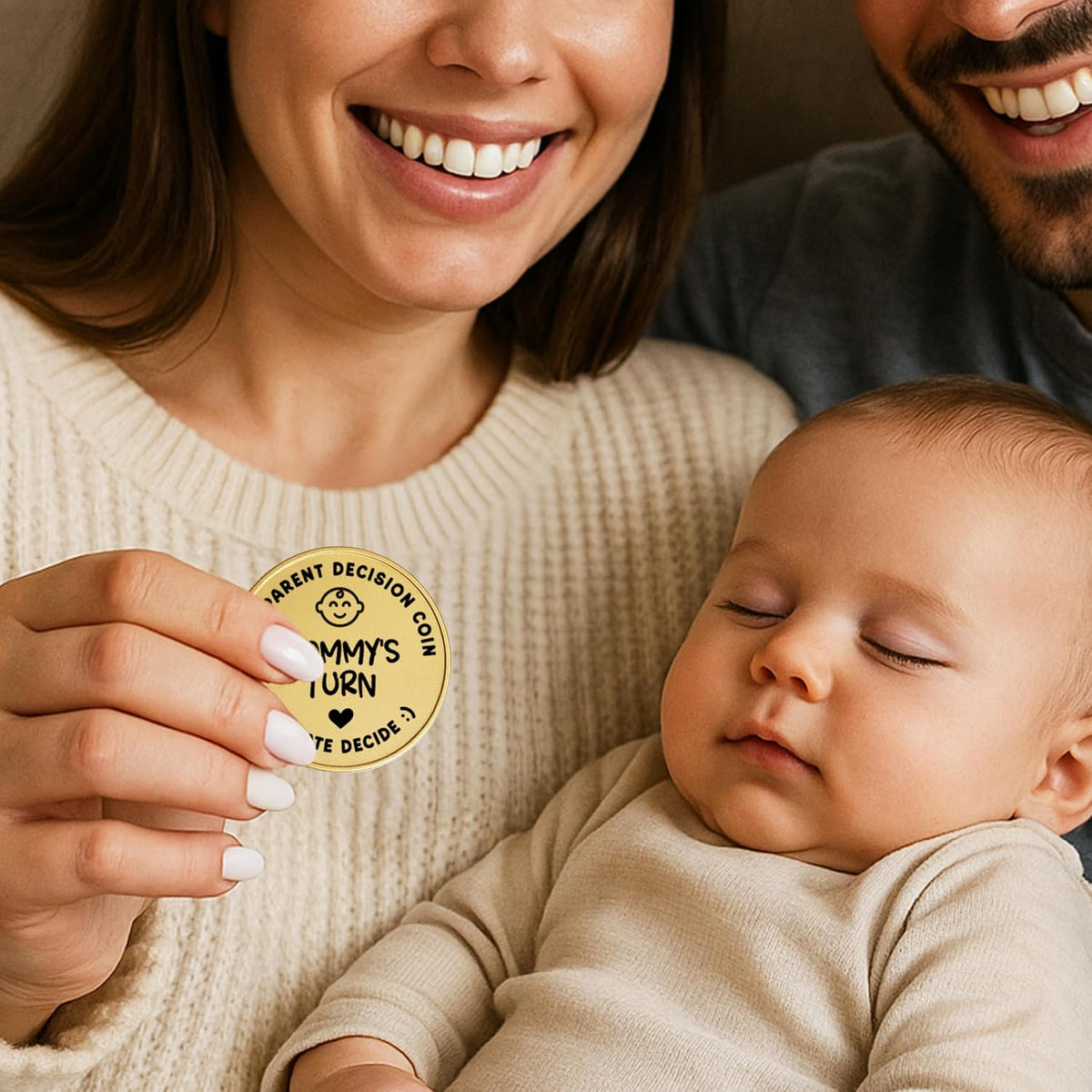 New Baby Gift Decision Coin – Personalized Decision Maker Coin for New Parents with “Mommy vs Daddy” Flip – Custom Pregnancy Announcement Token for Baby Shower, Mother’s Day & Father’s Day
