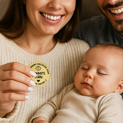 New Baby Gift Decision Coin – Personalized Decision Maker Coin for New Parents with “Mommy vs Daddy” Flip – Custom Pregnancy Announcement Token for Baby Shower, Mother’s Day & Father’s Day