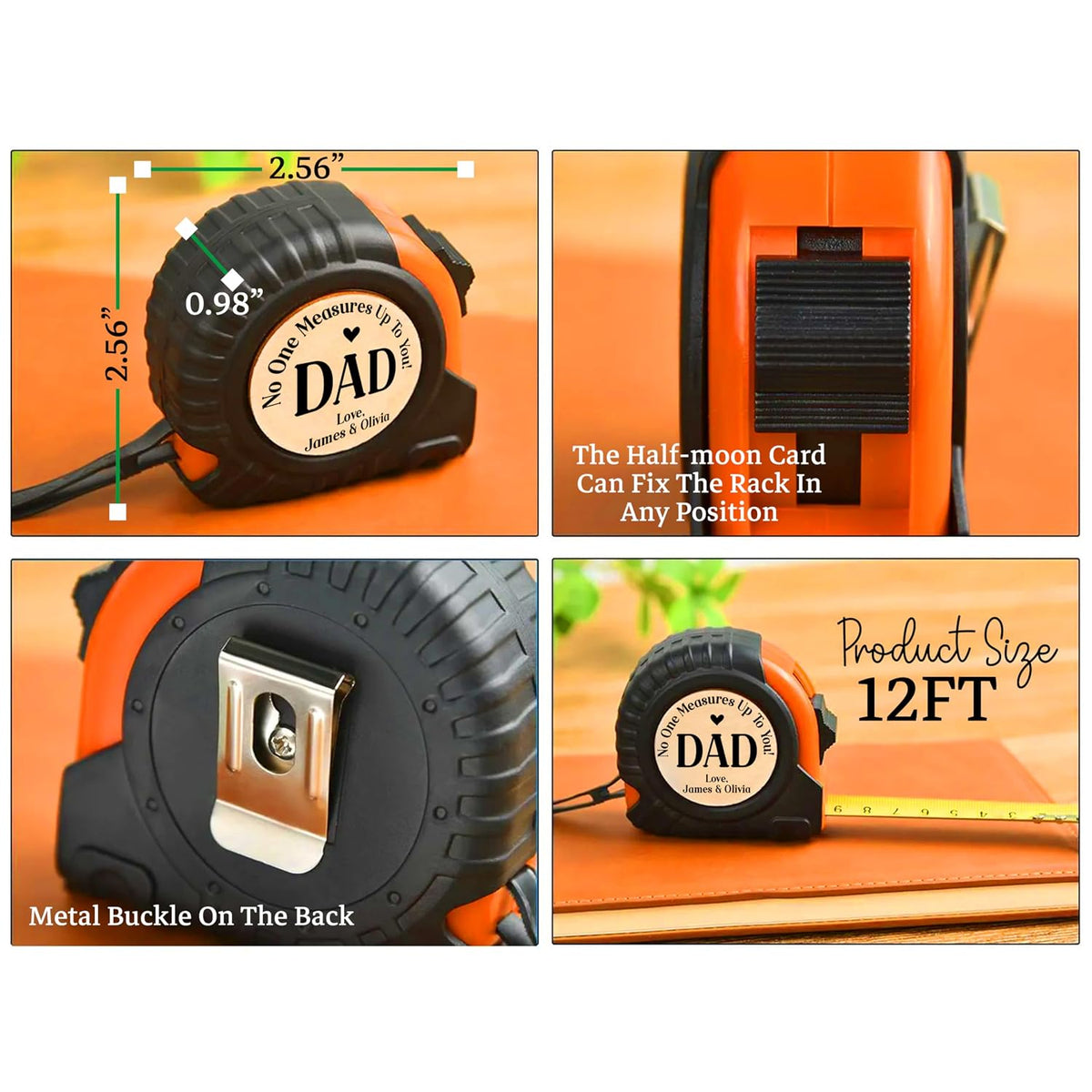 Personalized Tape Measure Gift for Dad – No One Measures Up Design with Custom Name – Funny Father’s Day or Birthday Gift from Kids, Daughter, Son – Unique Gift Idea for Husband, Grandpa, Papa