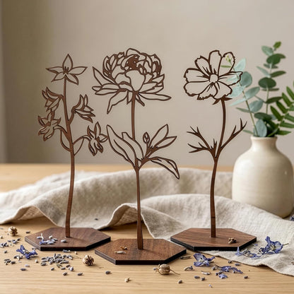 Birth Month Flower Wooden Decor, Grandma Mothers Day Gift for Mom Nana Gigi, Elegant Floral Home Decor, Birthday Christmas Gift