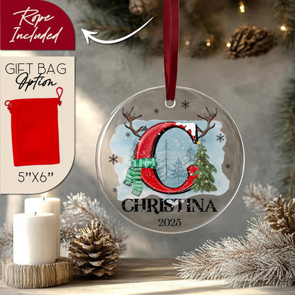 Personalized Christmas Ornaments 2025 - Custom Ceramic Initial & Name Tree Decor - Monogrammed Holiday Keepsake with Letter, Name & Year for Family & Friends