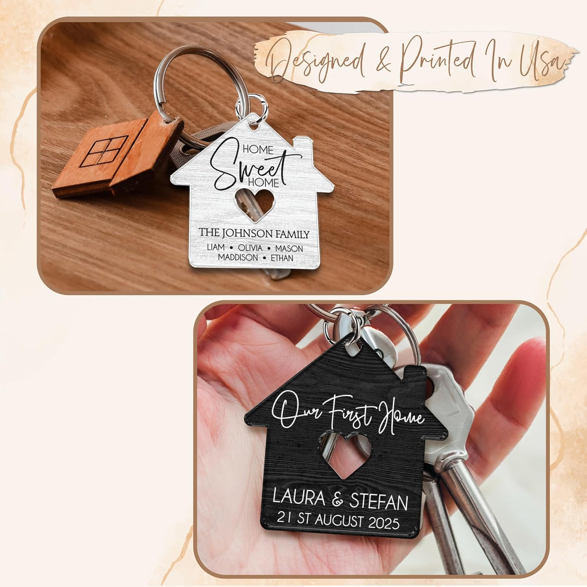 Personalized House Keychain with Name and Date, Custom Housewarming Gift