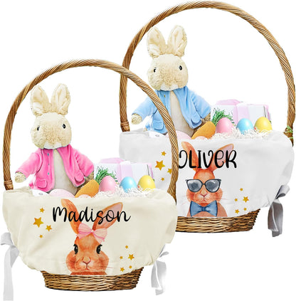 Personalized Easter Basket Liner with Name, Custom Bunny Egg Hunt Cover
