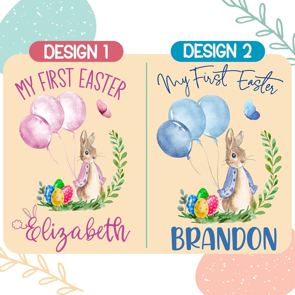 Zexpa Apparel Personalized My First Easter Baby Bodysuit with Name - Custom Easter Outfit Gift for Baby Girl or Boy - Customized Bunny Infant Romper for Newborn and 6, 12, 18, 24 Months