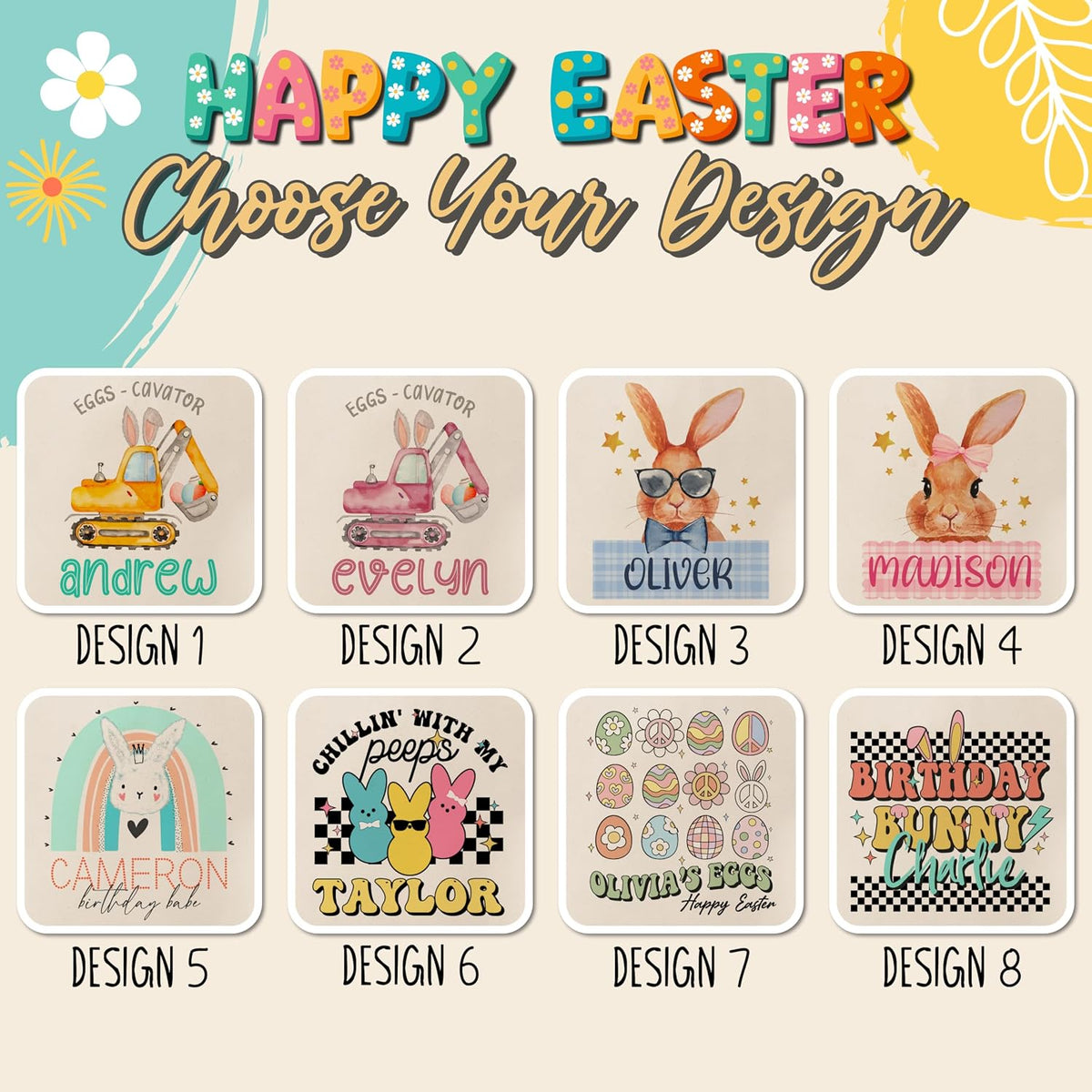 Personalized Easter Tote Bag with Name, Custom Canvas Bunny Egg Hunt Gift