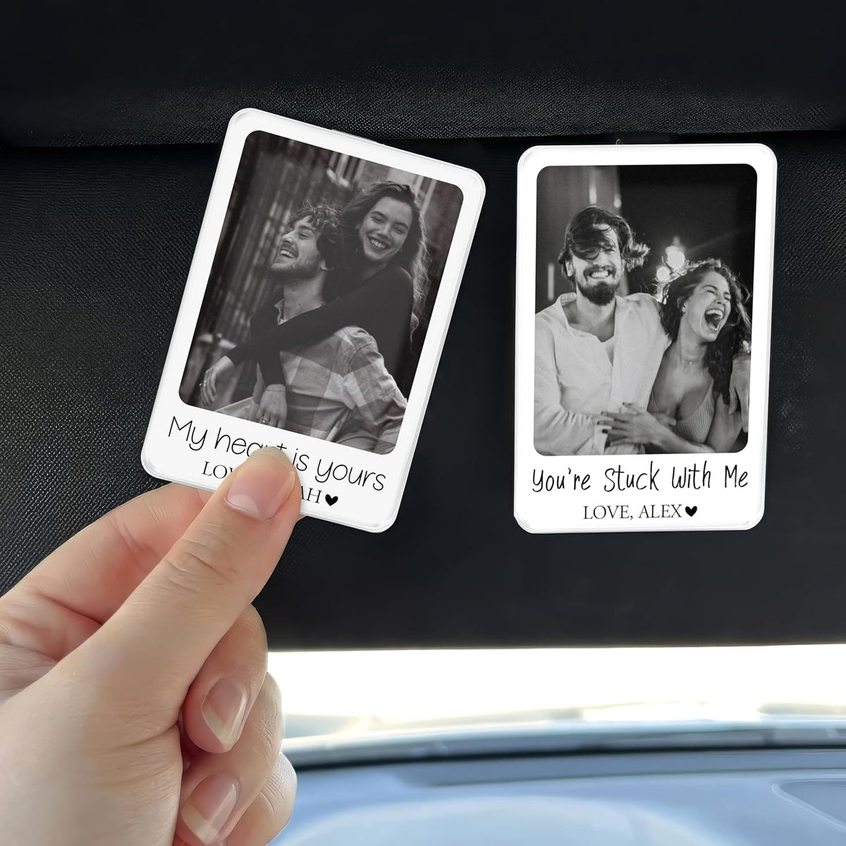 Personalized Car Visor Photo Clip – Custom Acrylic Picture Holder with Text, Gift for Dad, Mom, Husband, Wife, or Girlfriend