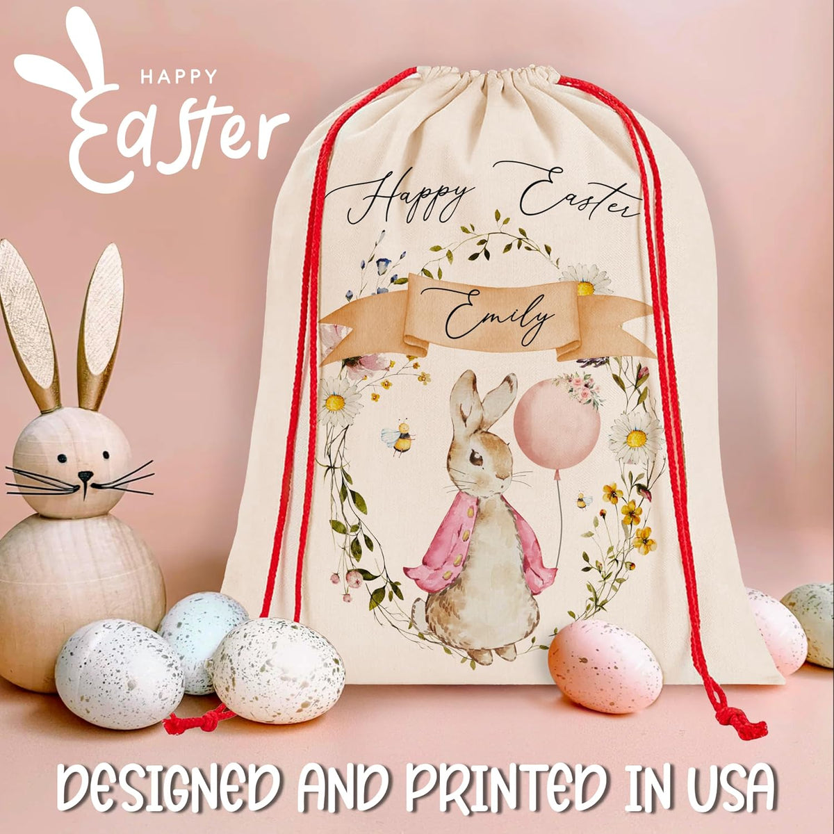 Personalized Bunny-Themed Gift Bags for Easter & Birthdays – Customizable Textile Pouches for Kids – Perfect for Party Favors, Gift Wrapping, and Special Occasions - Unique and Adorable Designs