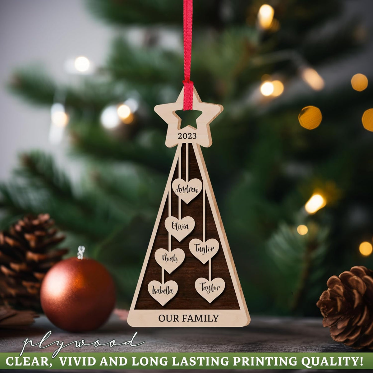 Custom 2025 Christmas Tree Star Wooden Ornament, Personalized Family Names Stocking & Gift Tag, Xmas Decor
