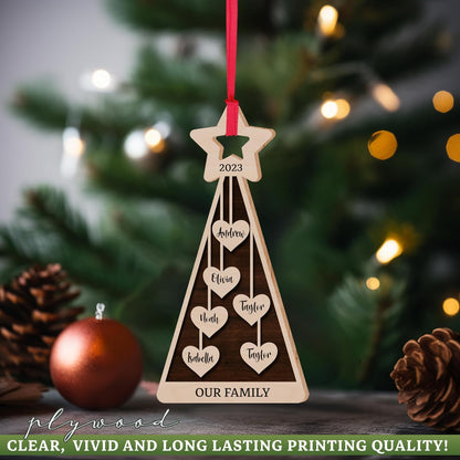 Custom 2025 Christmas Tree Star Wooden Ornament, Personalized Family Names Stocking & Gift Tag, Xmas Decor