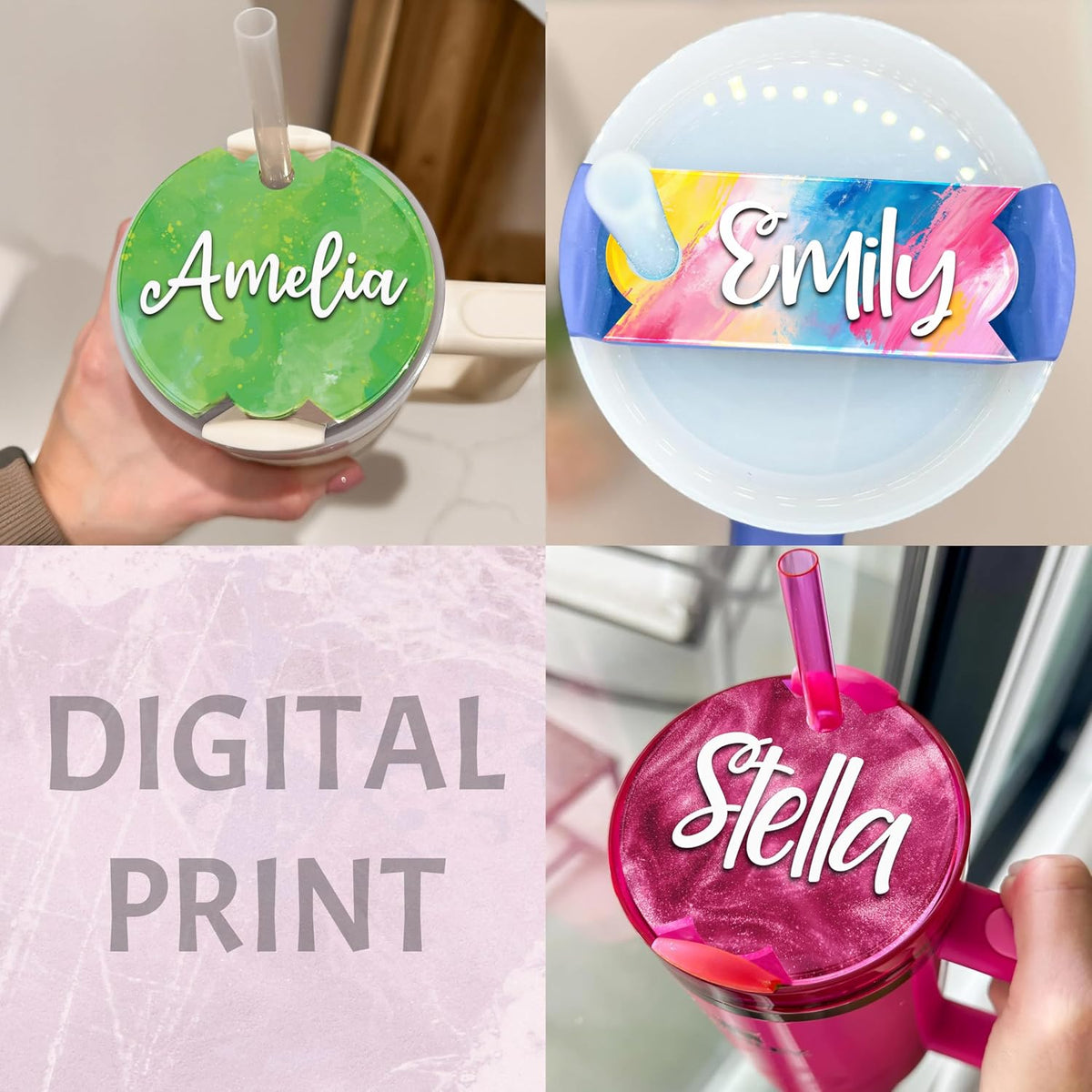 Personalized Tumbler Name Tag - Custom Drink Cup ID Tags for H2O Quencher - Customized Name Stickers for Mugs - Bright Colors & Fun Patterns - Ideal Gift for Family and Friends