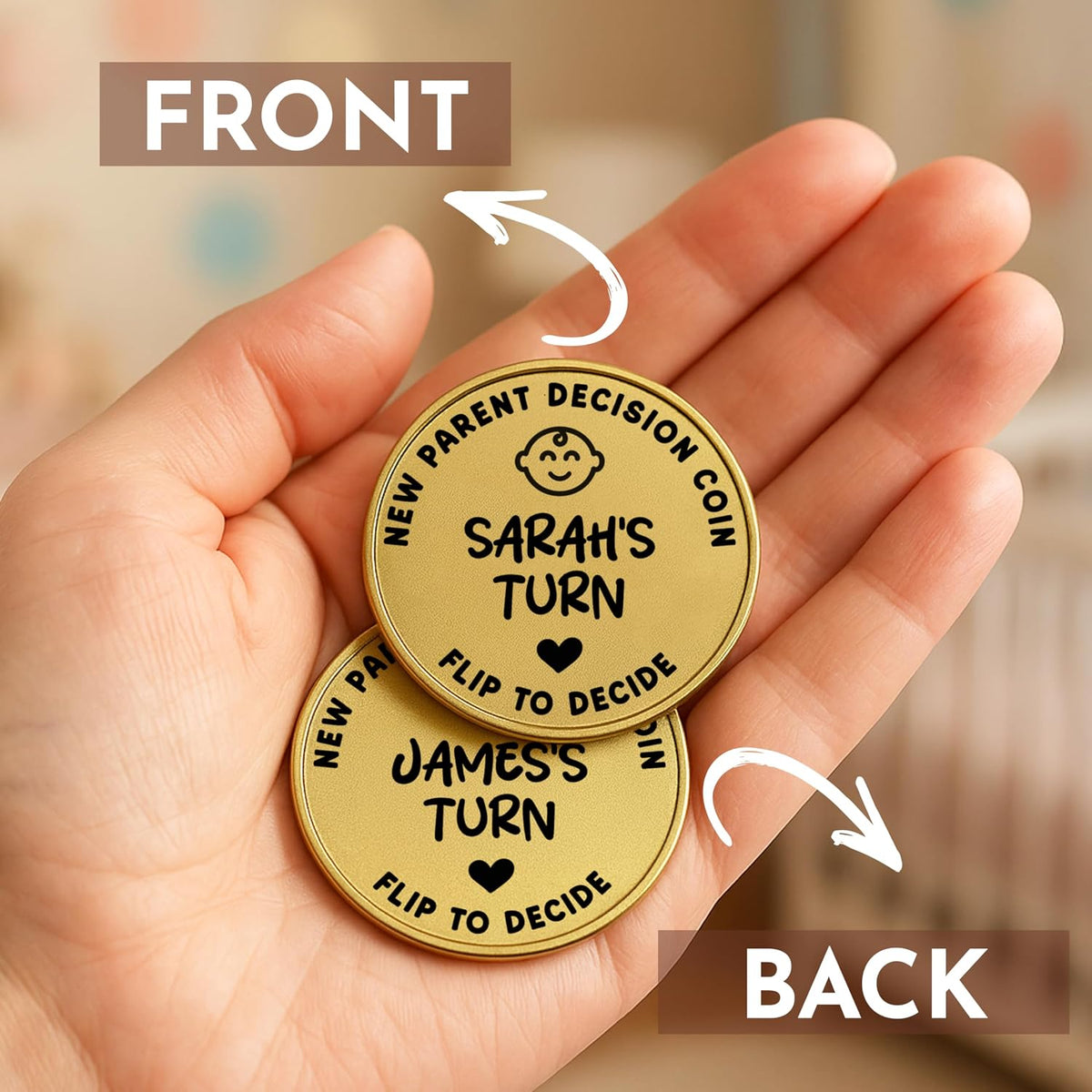 New Baby Gift Decision Coin – Personalized Decision Maker Coin for New Parents with “Mommy vs Daddy” Flip – Custom Pregnancy Announcement Token for Baby Shower, Mother’s Day & Father’s Day