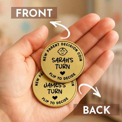 New Baby Gift Decision Coin – Personalized Decision Maker Coin for New Parents with “Mommy vs Daddy” Flip – Custom Pregnancy Announcement Token for Baby Shower, Mother’s Day & Father’s Day