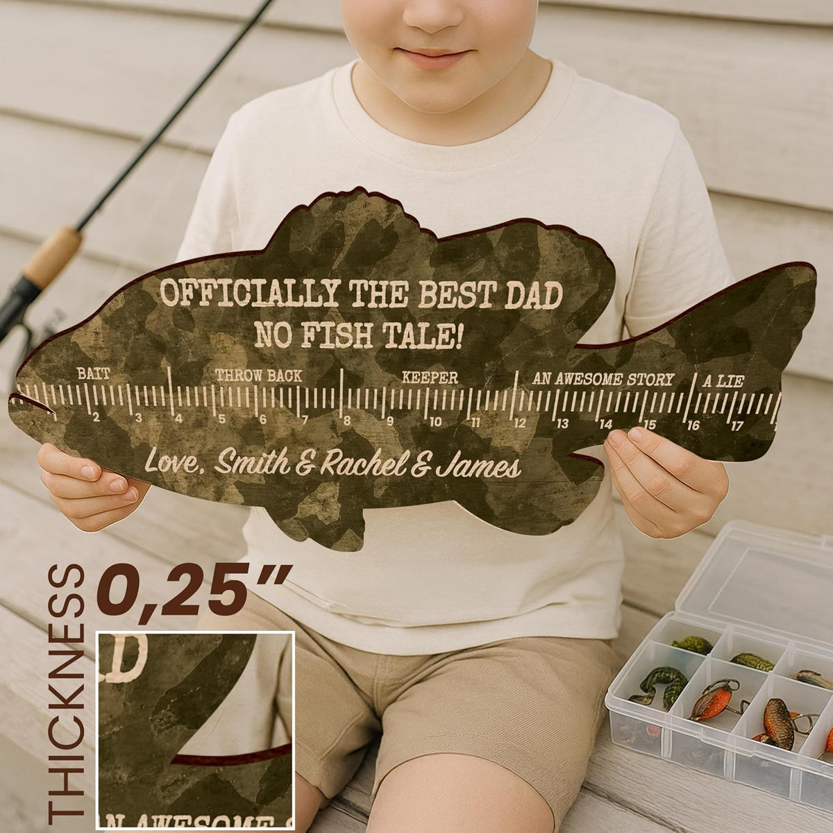 Personalized Fish Wood Sign with Names, Custom Wall Sign Gift for Dad