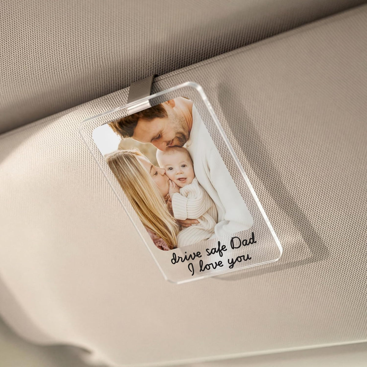 Personalized Car Visor Photo Clip – Custom Acrylic Picture Holder with Text, Gift for Dad, Mom, Husband, Wife, or Girlfriend