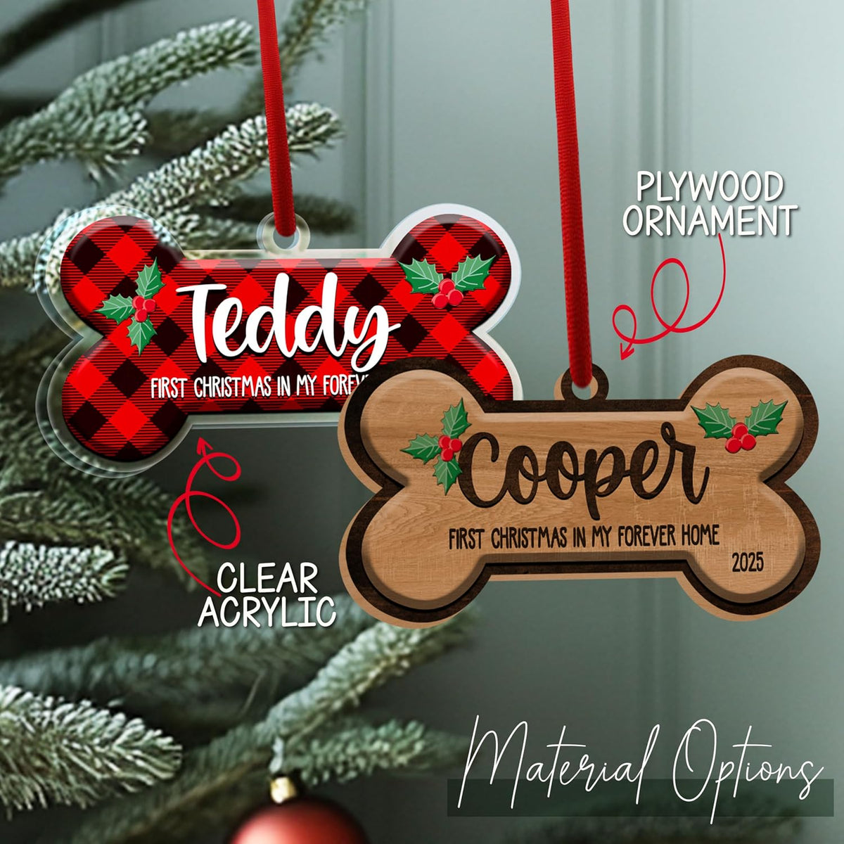 Personalized Dog Memorial Bone Ornament with Name, Custom Pet Loss Keepsake