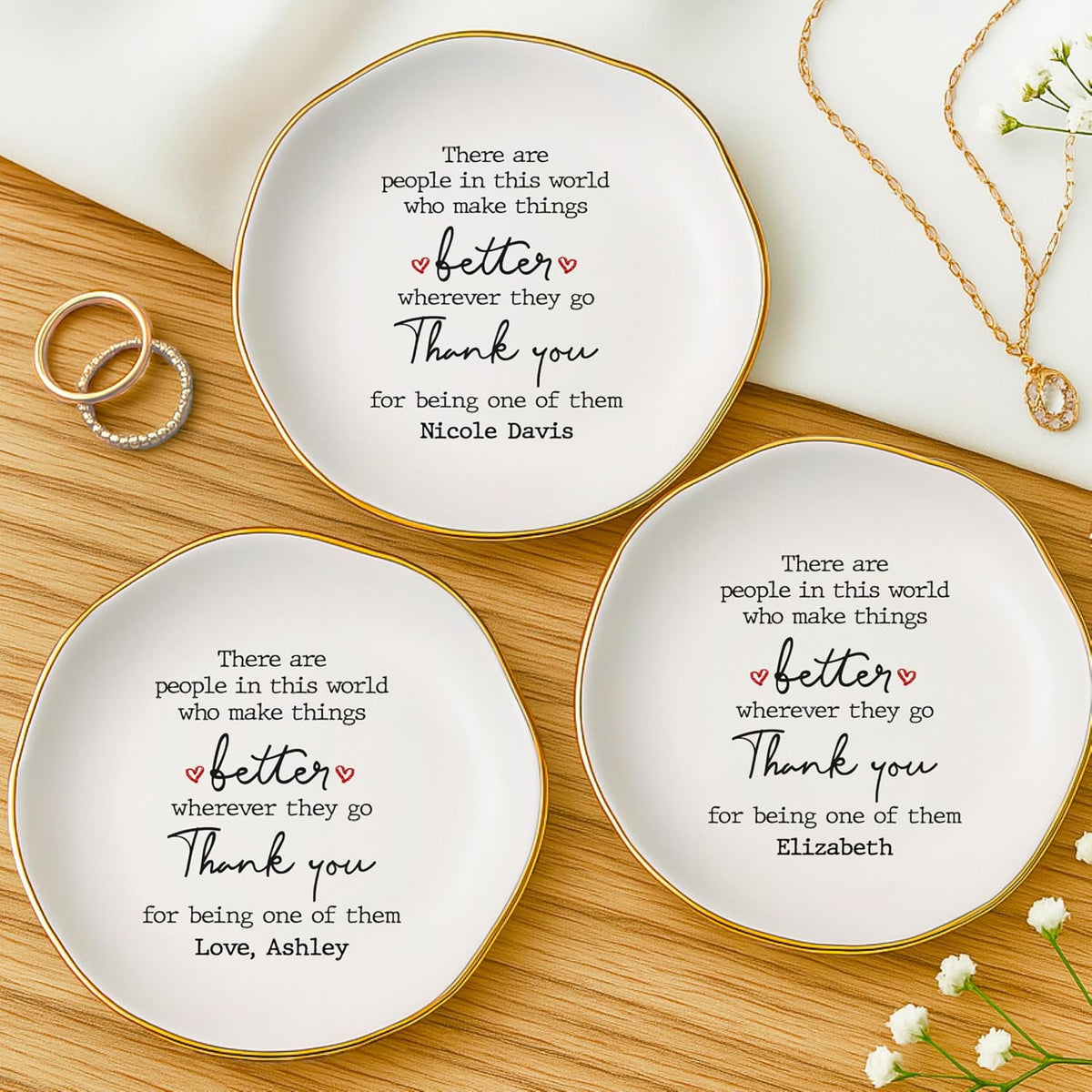 Personalized Thank You Jewelry Tray with Custom Name - Ceramic Jewelry Trinket Plate with Heartwarming Message - Appreciation Gift for Women, Nurse, Teacher, Mom, Best Friend, Birthday, Christmas