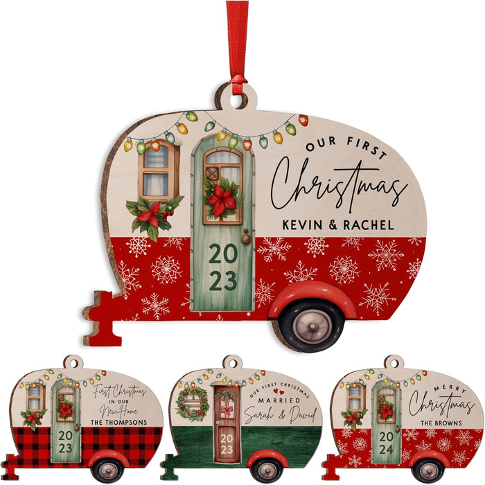 Personalized RV Christmas Wood Ornament, Custom Camper Camping