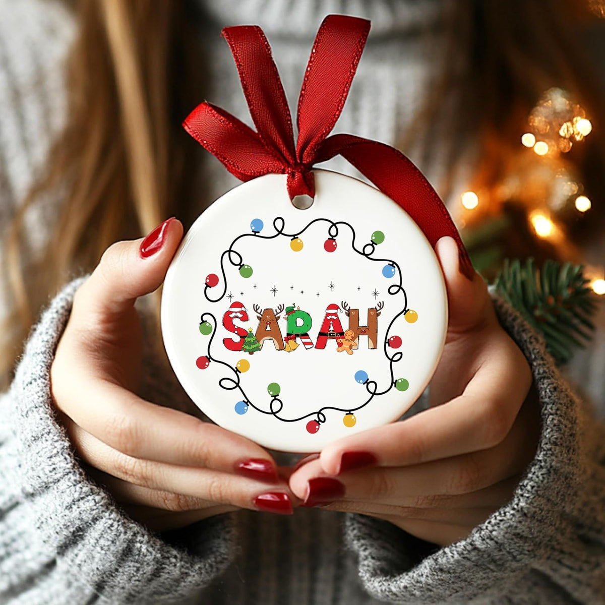 Custom Ceramic Christmas Ornaments - Personalized Monogrammed Name Tree Decorations - Holiday Keepsake with 2025 Year, Letter & Name for Friends Tag for Mother