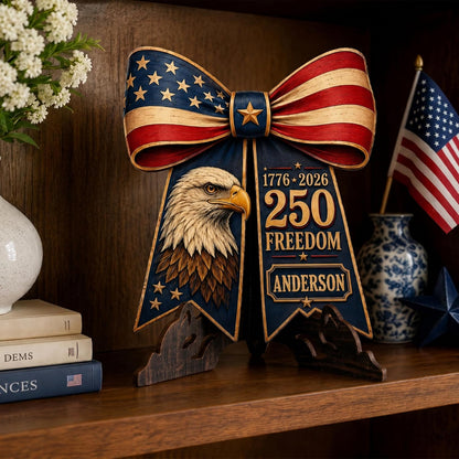 Personalized Eagle Patriotic Door Sign for Front Door, Custom Family Name America 250th Anniversary Wooden Door Hanger, USA 1776-2026 Independence Day 4th of July Wall Decor
