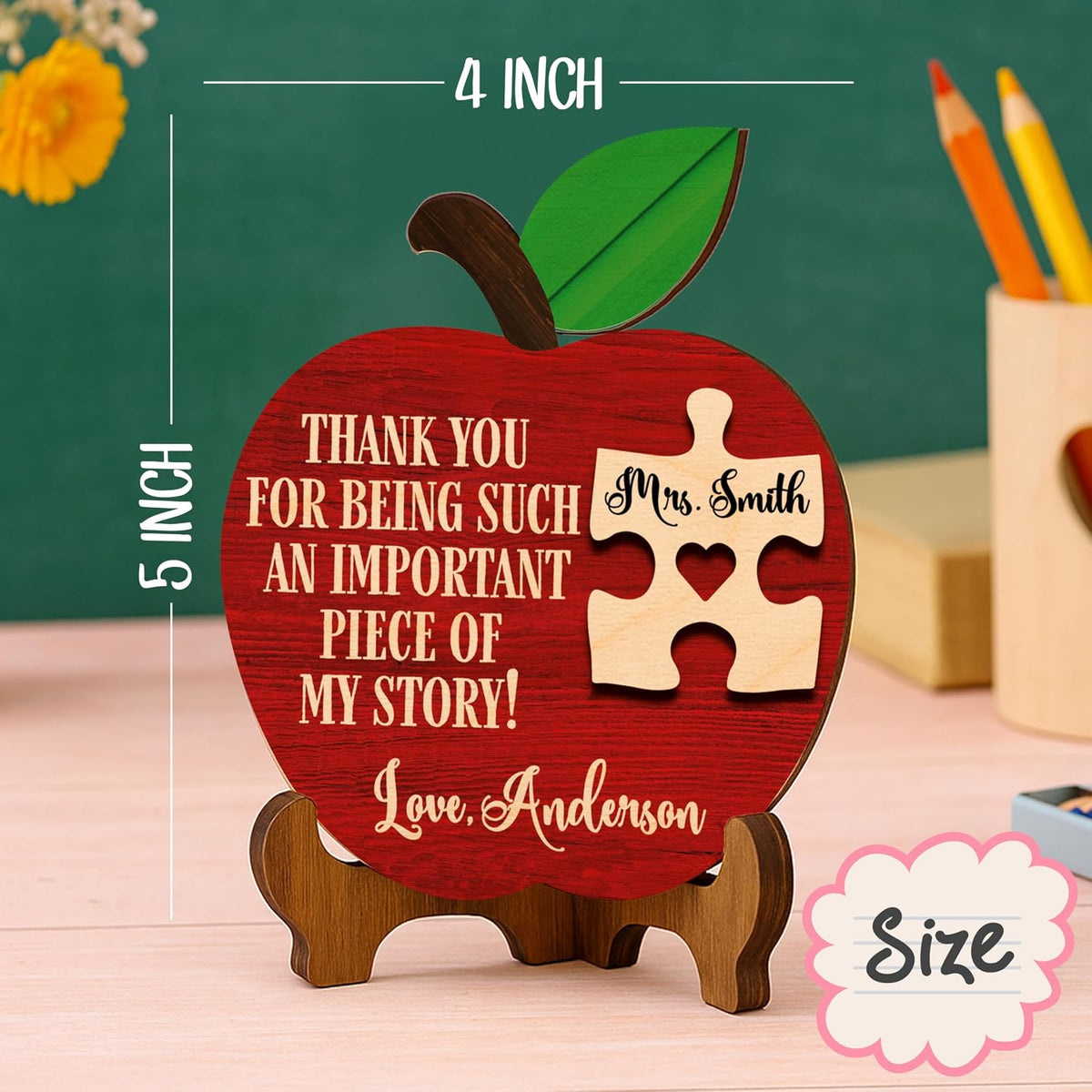 Personalized Teacher Apple Puzzle Sign with Name, Custom Thank You Gift