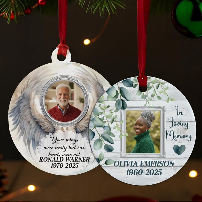 Memorial Christmas Ornament – in Loving Memory Photo Remembrance for Loss of Loved One – Personalized Round Ceramic Keepsake with Custom Picture – Sympathy Gift, Bereavement Christmas Decoration