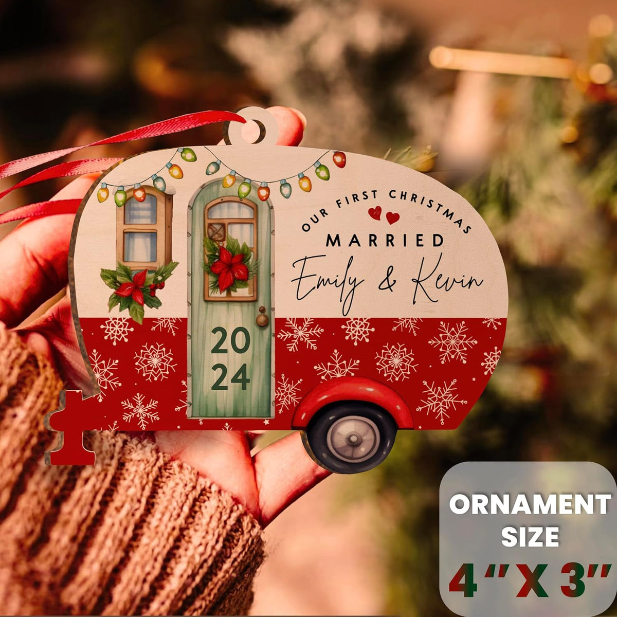 Personalized RV Christmas Wood Ornament, Custom Camper Camping