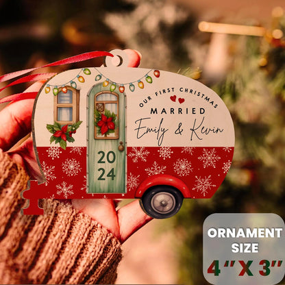 Personalized RV Christmas Wood Ornament, Custom Camper Camping
