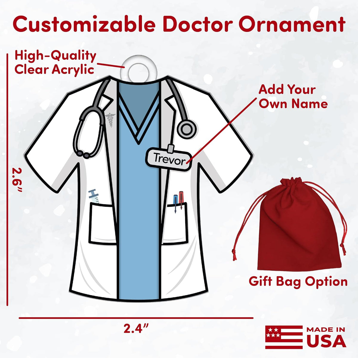 Personalized Uniform Christmas Ornaments for Nurse Doctor Vet Police Firefighter – Custom Acrylic Name Tag Occupation-Themed Xmas Tree Decorations for Family