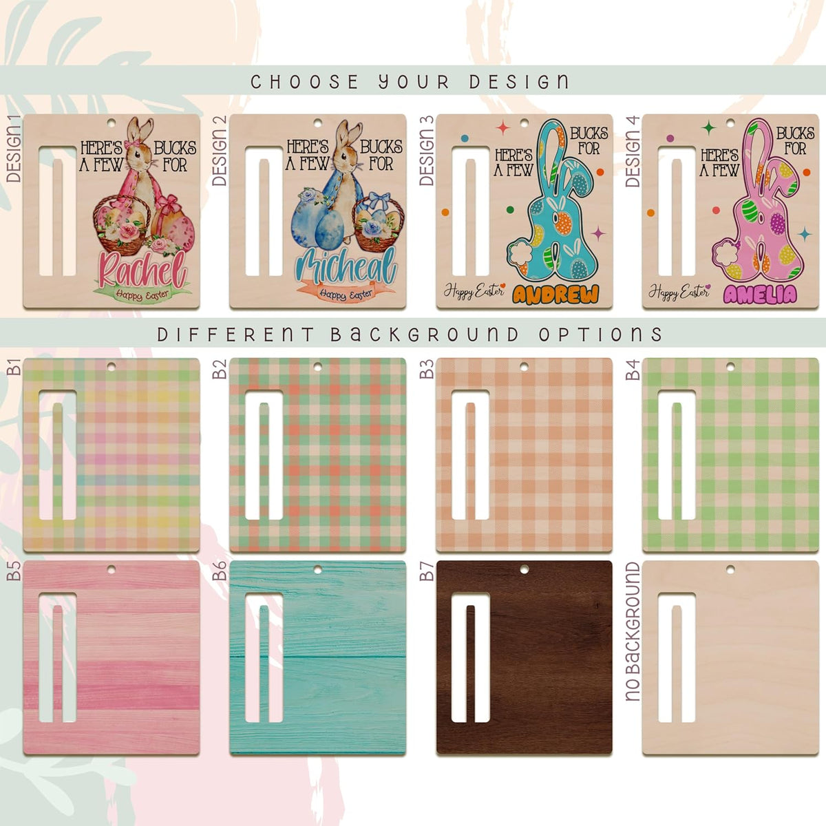 Personalized Easter Money Holder with Name, Custom Wooden Cash Gift