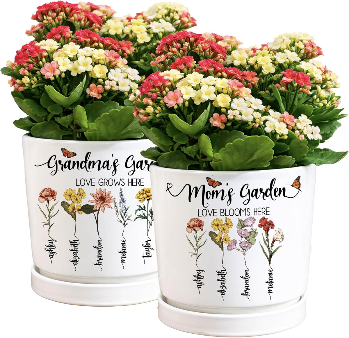 Zexpa Apparel Personalized Flower Pot for Grandma, Mom or Nana, Custom Birth Month Flower Planter with Names, Unique, Mother’s Day, Birthday or Holiday Present, Ceramic Pot