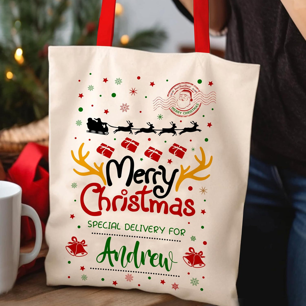 Personalized Christmas Santa Gift Bag, Custom Special Delivery Xmas Sack
