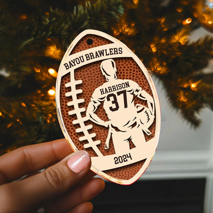 Personalized Football Christmas Ornament with Name, Custom Holiday Keepsake